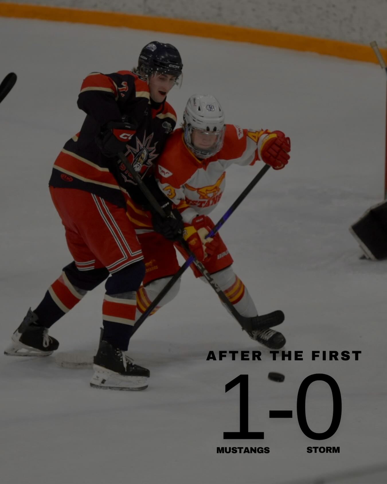 After the first period 1-0 Mustangs

Mustangs Goal:
#10 HAUK