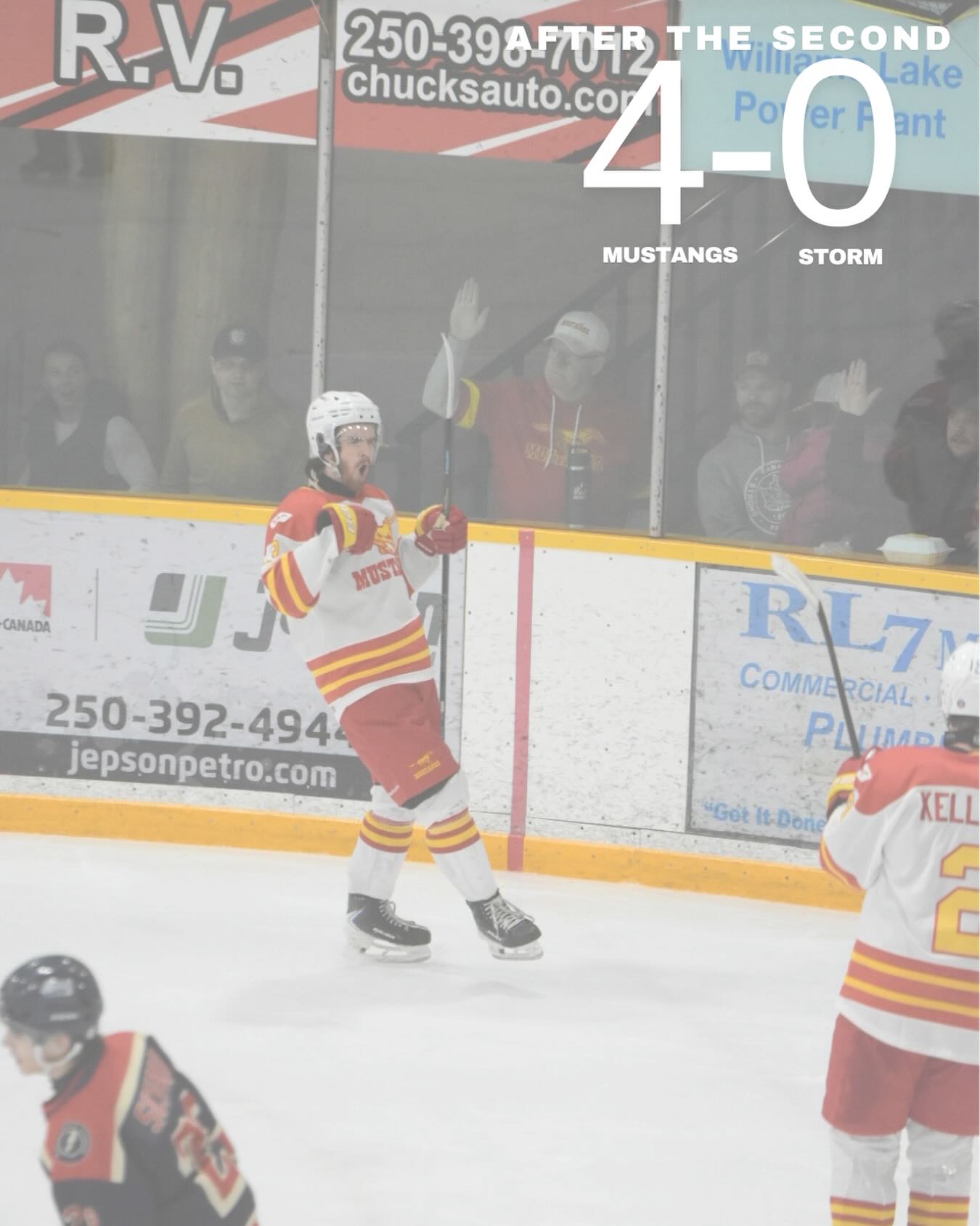 After the second period 4-0 Mustangs 

Mustangs goals:

#92 KNACKSTEDT
#3 POCOCK
#16 HUFTY